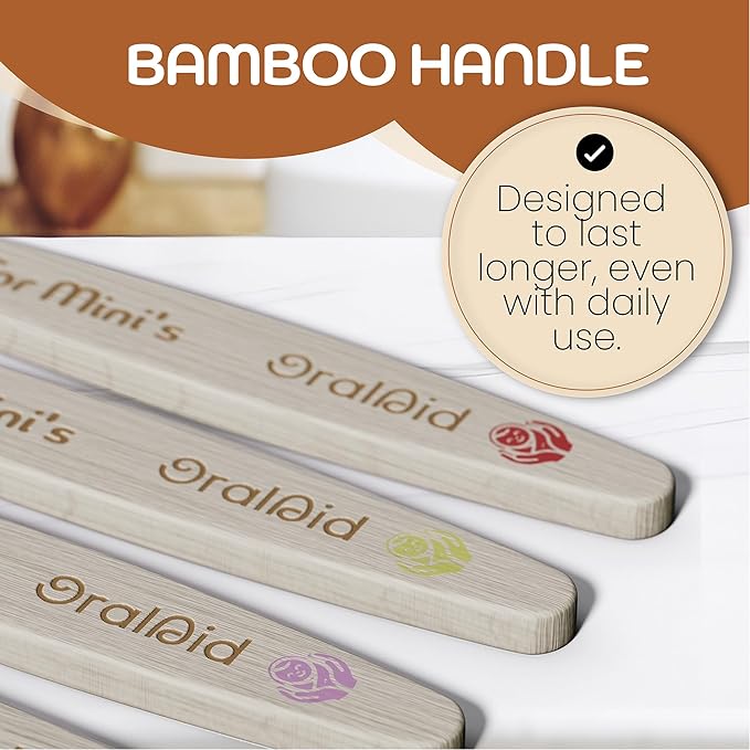 Oral Aid Bamboo Toothbrushes for Baby, Bamboo Handle, Eco-Friendly Baby Bamboo Toothbrush Set, Soft Bristle, Biodegradable Packaging, 4 Pack