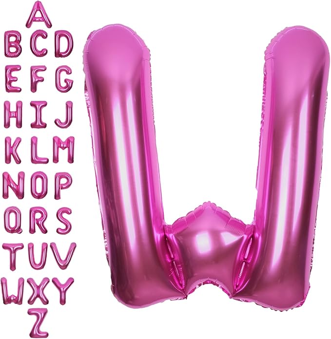 SUWEN 40 Inch Hot Pink Large W Letter Balloons Big Foil Helium Letter Balloons A-Z Jumbo Mylar Happy Birthday Party Decorations for Woman Anniversary Party Supplies
