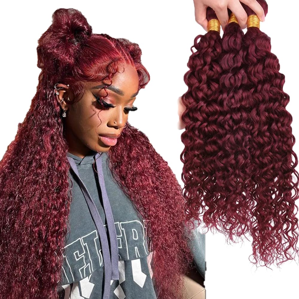 #99J Burgundy Bundles Human Hair Water Wave Human Hair Bundles 16 16 16 Inch FuivJuix Unprocessed Brazilian Virgin Hair Wine Red Water Wave Bundle Human Hair Extensions 3 Bundle 150 Gram For Woman