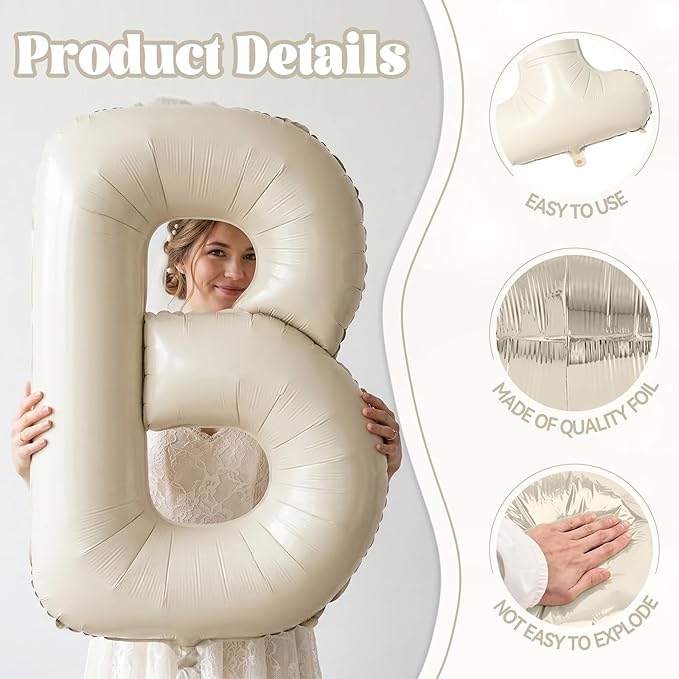 Biapian 40 Inch BRIDE Letter Balloons, Big Cream BRIDE Foil Balloons, 5 Pcs Giant Foil Large Aluminum Balloon Helium for Wedding Bridal Shower Anniversary Engagement Bachelorette Party Decoration