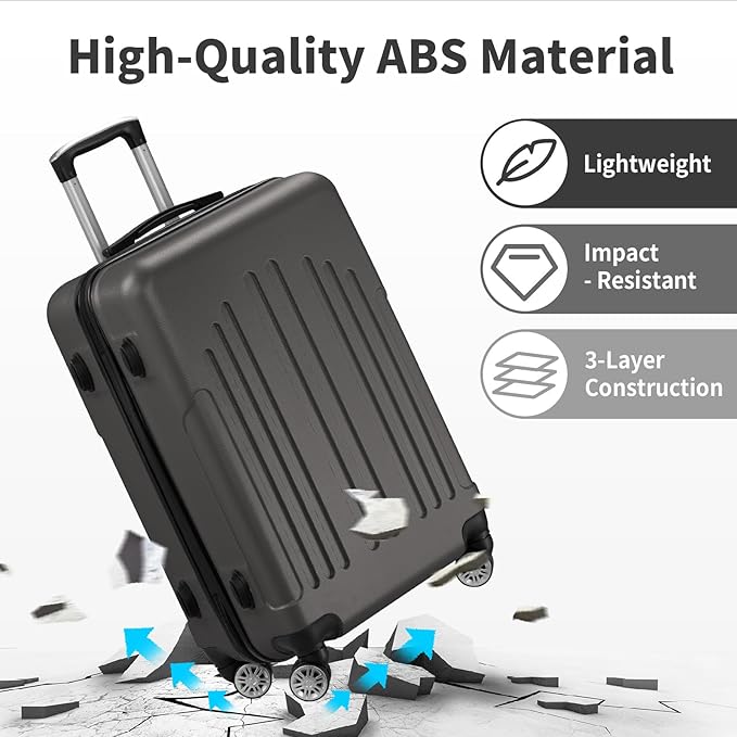 Karl home 28 Inch Check-in Luggage with Spinner Wheels, ABS Hardshell Checked Suitcase with TSA Lock, Durable Large Suitcase Rolling Luggage for Men Women, Dark Grey