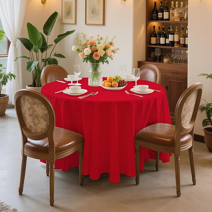 6 Pack Premium Red Plastic Table Cloth -120 Inch Round Tablecloth, Disposable Tablecloth Plastic Table Cover for Parties (6, Red, 120" Round)