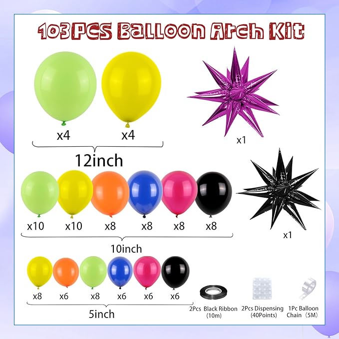 90s 80s Party Balloon Garland Arch Kit, 90s 80s Theme Party Decorations with Hot Pink Black Star Foil Balloons for Retro Theme Fever Nostalgic Birthday Party Decoration