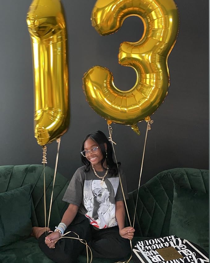 13 Balloon Number, Gold Number 13th 31th Birthday Balloons 40 Inch, 13 or 31 Years Old Gold Birthday Decorations for Boys Girls, 13th Anniversary Decorations