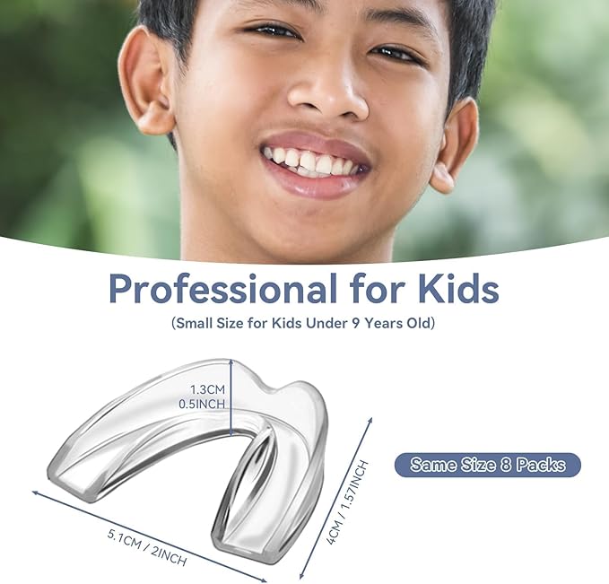 Kids Mouthguard for Teeth Grinding, Pack of 8 Moldable Kids Mouth Guards for Clenching Teeth, Sport Athletic, Whitening Tray