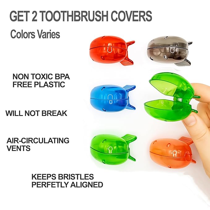 Double-Headed Tongue Scrapers with Travel Cases & Toothbrush Covers for Adults & Kids, 100% Stainless Steel, Gentle & Durable Scrapers. (2 Tongue and 2 Brush Covers)