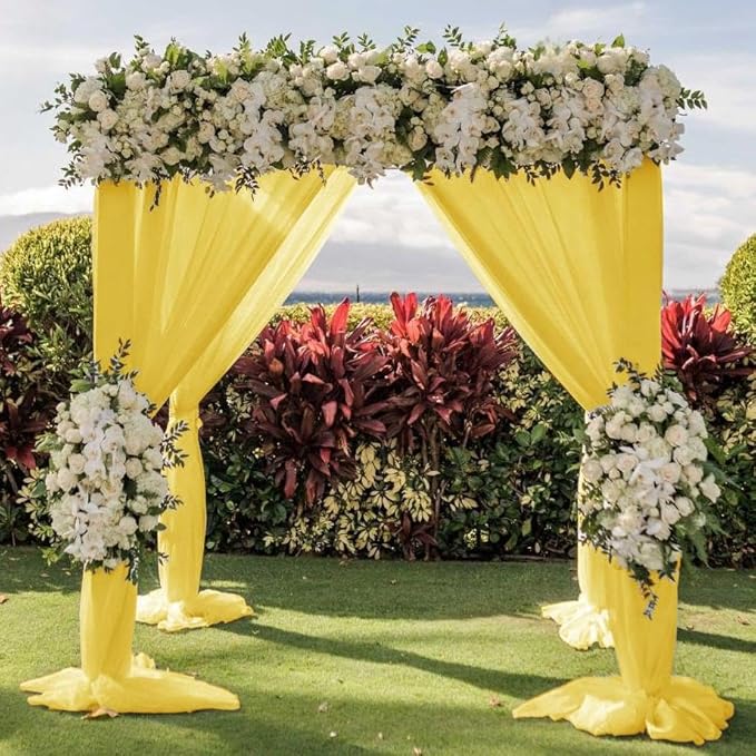 Wedding Arch Draping Fabric 30'' x 18FT Sheer Chiffon Arch Drape Backdrop 1 Panel Yellow Drape for Easter Bridal Shower Baby Shower Photo Booth Church Decor Birthday Party Outdoor Decoration