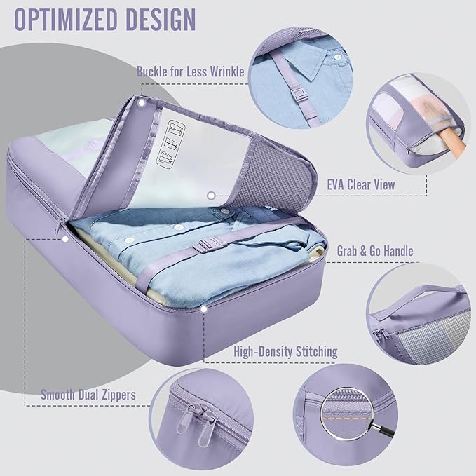 Veken 8 Set Packing Cubes for Travel Essentials, Suitcase Organizer Bags in 4 Sizes, Carry-On Luggage Accessories with Large Laundry Bag & Passport Holder, Must-Have for Airplane, Road Trip & Camping