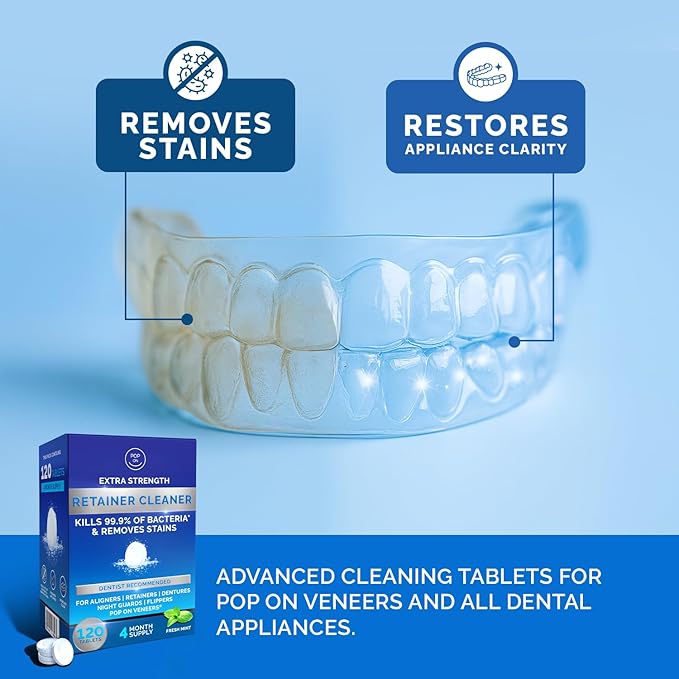 Retainer Cleaner Tablets for Invisalign Approved for Ultrasonic Cleaners -120 Denture Cleaning Tablets for Aligners, Night Guard, Mouth Guard - Denture Cleaner Tablets 4-Month Supply