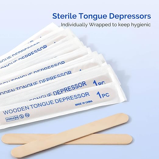 JMU Tongue Depressors Sterile 500 Count, 6" Tongue Depressors Wood Bulk Individually Wrapped