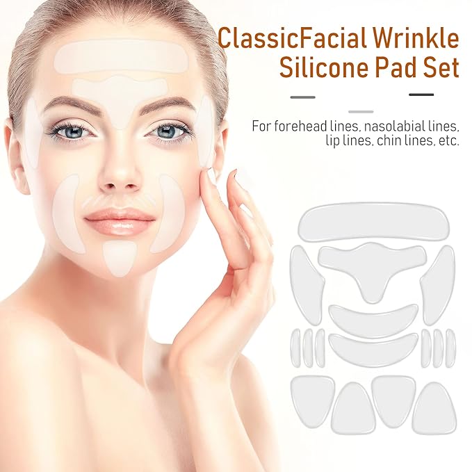 Maitys 32 Pcs Facial Chest Neck Silicone Pad Reusable Face Forehead Patches Facial Sleeping Mask Cover for Smoothing Chest Neck Forehead Eye Mouth (Black,White)
