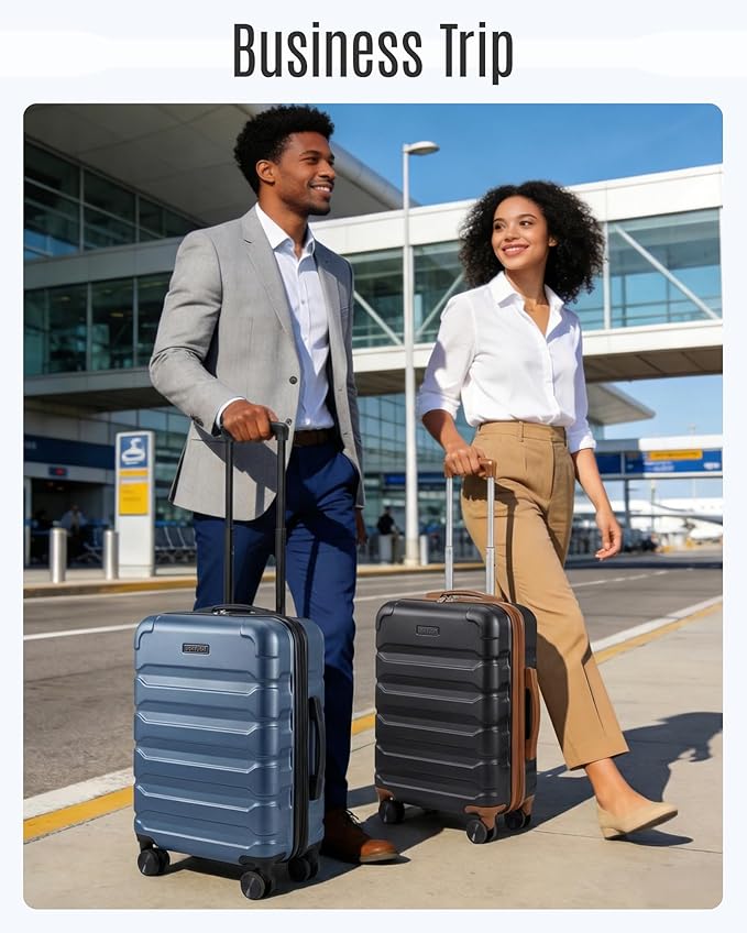 LIGHT FLIGHT Carry On Luggage 22x14x9 Airline Approved, Expandable Carry On Suitcases with Wheels, Lightweight Luggage, Durable Hard Shell 20 Inch Rolling Suit Case for Men Women Travel, Dark Blue