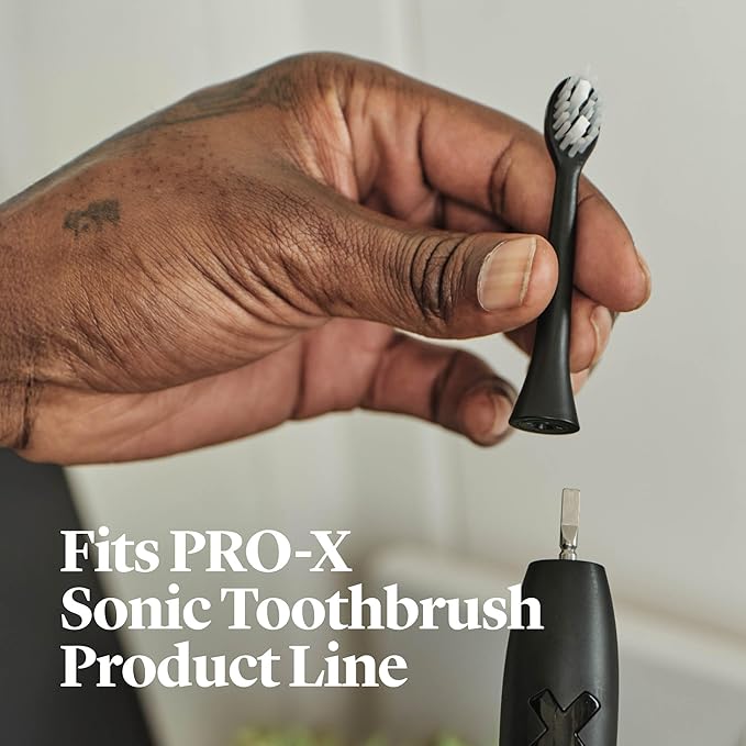 Made by Dentists PRO‑X Replacement Brush Heads – Compatible with PRO‑X Sonic Toothbrush (3 Pack) – Dentist‑Designed, Deep Plaque Removal, Soft Bristles, Travel‑Ready, Black