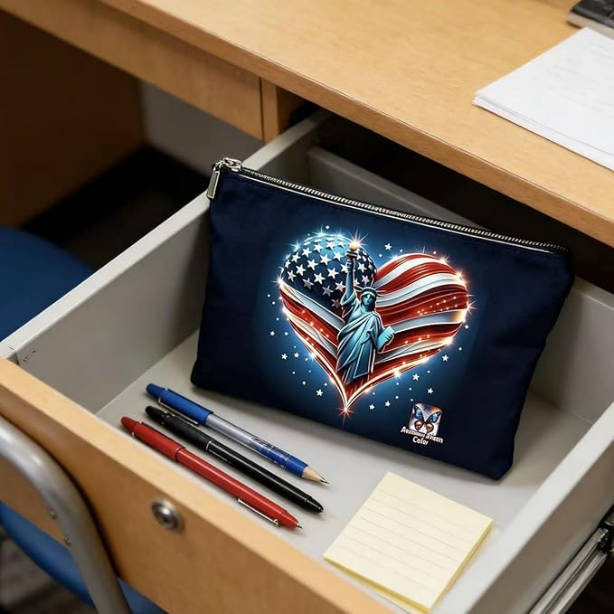 GRITOSE Black Small Bag Freedom America Flag Women Men Supplies with Work Independence Day Accessories Patriotic Toiletry Make up Bags with Zipper for Family Friend July 4th Gift