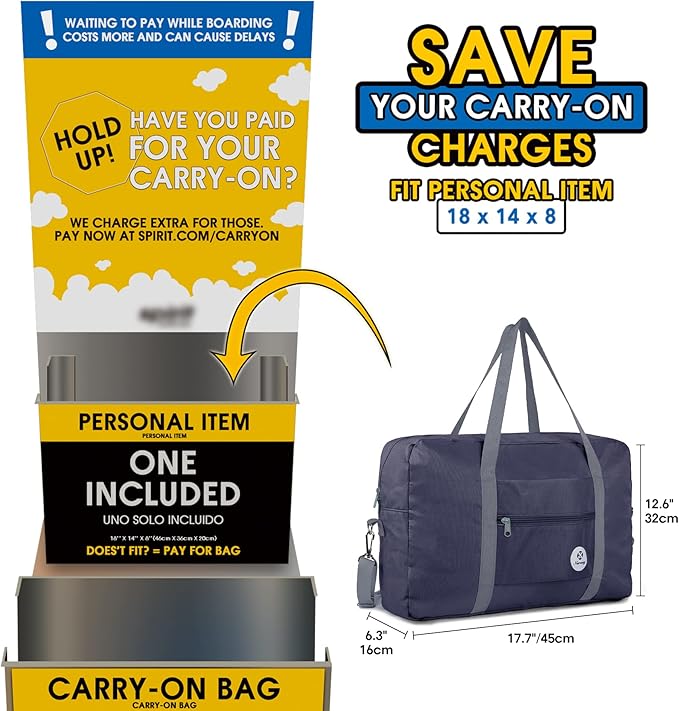 For Spirit Airlines Personal Item Bag Foldable Travel Duffel Bag Tote Carry on Luggage Duffle Overnight for Women and Men
