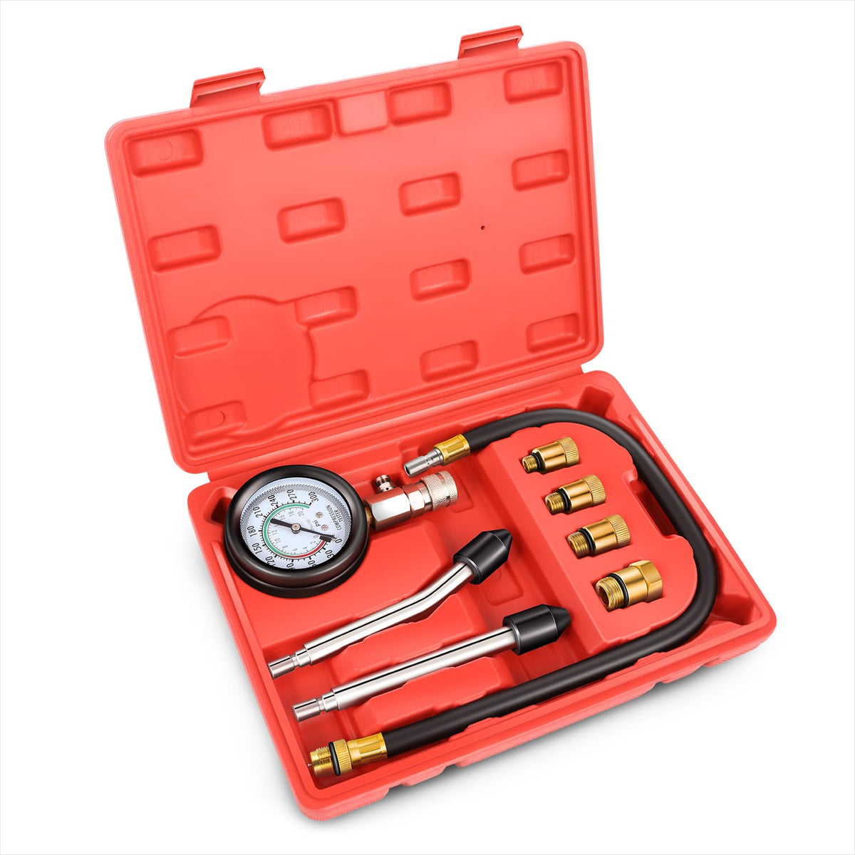 DNA Motoring 8PCS Compression Gauge Compression Tester Kit with M10 M12 M14 M18 Adapters for Car Truck ATV Motorcycle, TOOLS-003