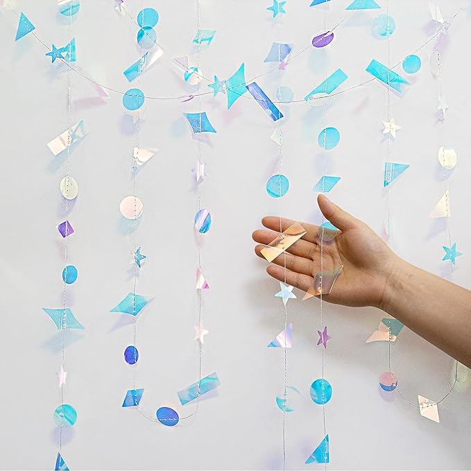 Cheerland Iridescent Confetti Garland Holographic Party Decorations Sparkle Streamers Hanging Star Banners for Birthday New Year’s Eve Disco Party Euphoria Decor Christmas Celebration Supplies 10pcs