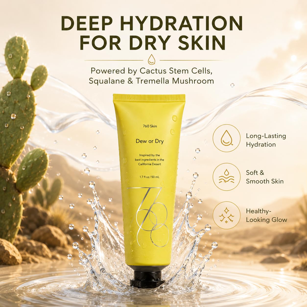 760skin Dew or Dry Facial Moisturizer Cream for Face - Hydrating Skin Moisturizer with Cactus Stem Cells, Squalane, Tremella & Reishi Mushroom - Daily Moisturizing Vegan Face Cream (1.7 fl oz / 50ml)
