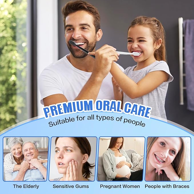 Extra Soft Toothbrushes (6 Pack) - 20,000 Ultra Soft Bristles for Sensitive Teeth & Receding Gums | Dentist Recommended Gentle Cleaning | BPA-Free | Black