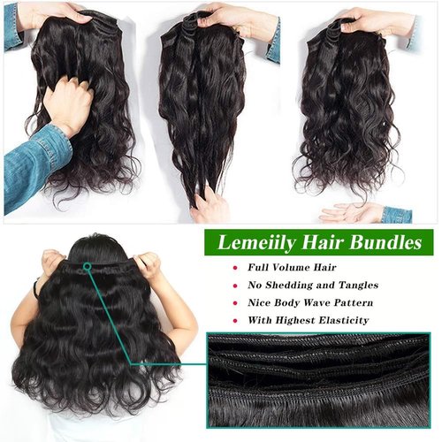 Human Hair Bundles 18 20 22 Inch Body Wave Bundles Human Hair 100% Unprocessed Brazilian Virgin Hair Quick Weave Real Human Hair Extensions Natural Black
