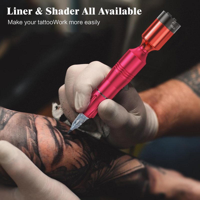 Wireless Tattoo Kit for Beginners - Rotary Tattoo Pen Machine with 1500mAh Battery (4-6H Use), Needle Disposal Container & Complete Pre/Post Care Supplies, Red | Home Practice Tattoo Kit for Starters