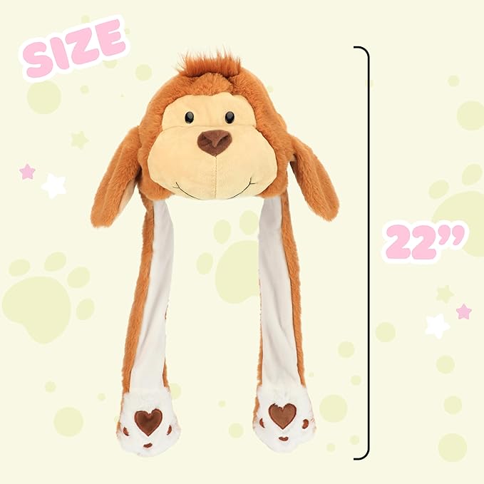 Animal Hat with Ears Moving Jumping Pop Up Beating Hat Plush Holiday Cosplay Dress Up Funny Gift for Kids