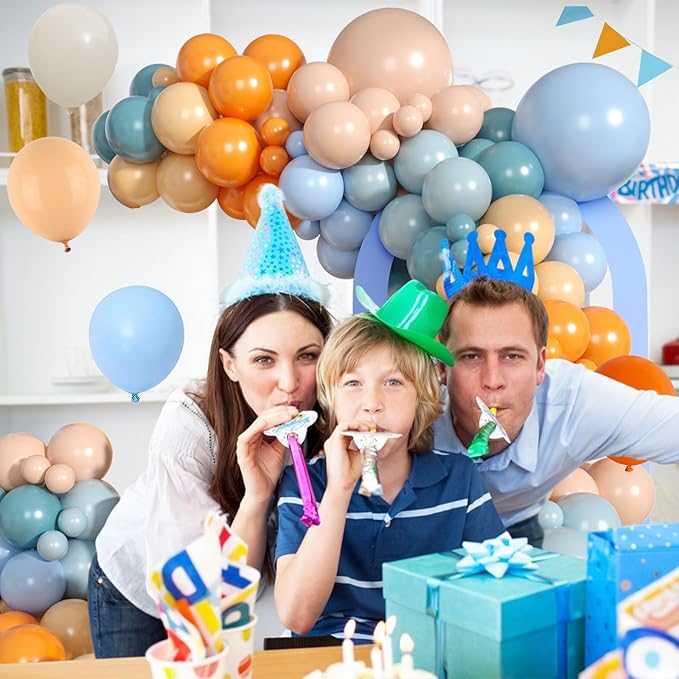 FunHot Orange Blue Balloon Arch Garland Kit, Retro Sea Fog Blue Ivory White Macaron Orange Latex Balloons with Ribbons for Baby Shower Graduation Engagement Kids Birthday Party Decorations