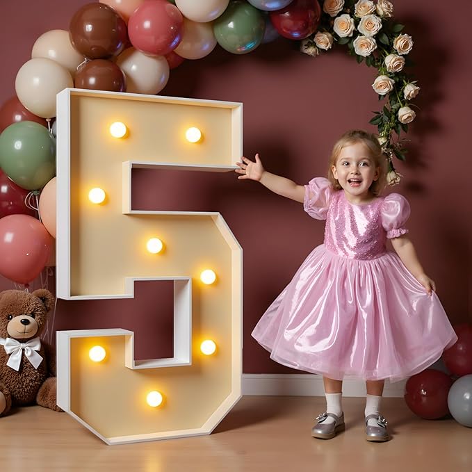 imprsv 3FT Light Up Numbers, Marquee Numbers 5 for 15th 50th Birthday Decorations Anniversary Party Decor, Marquee Light up Letters, Pre-Cut Foam Board Kit