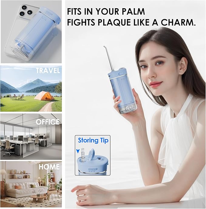Portable Eco-Friendly Water Flosser 225ML Long-Lasting Endurance Travel Oral Irrigator for Gum Care/Implants/Braces (Blue)