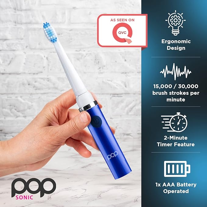 Pop Sonic Electric Toothbrush (Royal Blue) - Travel Toothbrushes w/AAA Battery | Kids Electric Toothbrushes with 2 Speed & 15,000-30,000 Strokes/Minute, Dupont Nylon Bristles