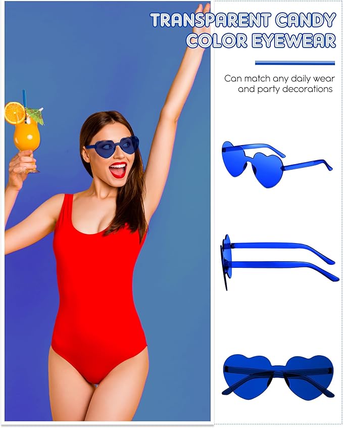 Frienda 20 Pairs Heart Shaped Sunglasses Rimless Candy Color Glasses for Women Men Party Favor