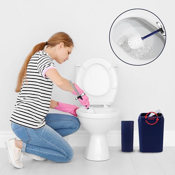 Navy Blue Bathroom Accessories Set, 9-Piece Plastic Gift Set with Trash Can, Toothbrush Holder, Toothbrush Cup, Soap Dispenser, Soap Dish, Toilet Brush Holder,2 Qtip Holder Dispensers and Tray