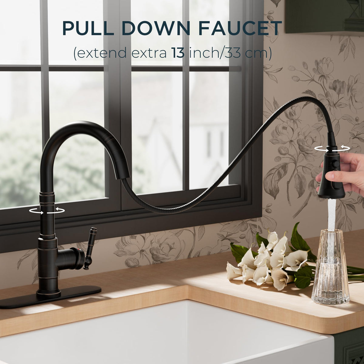 FORIOUS Vintage Kitchen Faucets with Pull Down Sprayer, Oil Rubbed Bronze