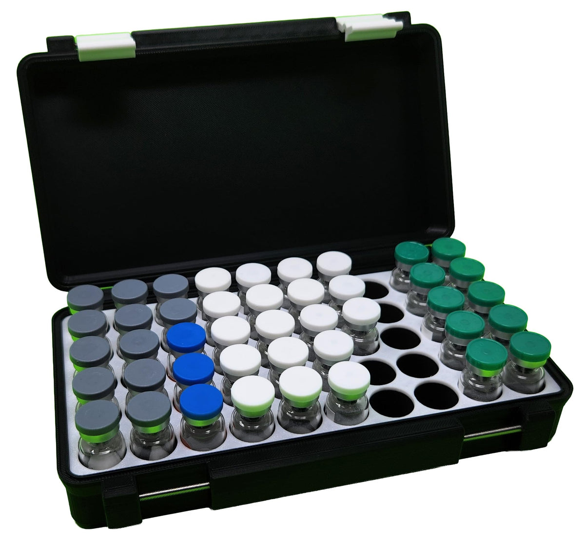 3D Printed - 3ml Vial Storage Case - Freezer Safe Hard Shell Peptide Case for Home, Fridge, Travel (Black/Blue, 50 3ml Vials)