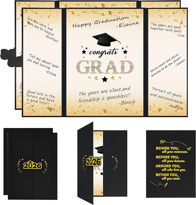 Vlipoeasn 2PCS Graduation Guest Book Alternative, Black Gold Class of 2026 Graduation Party Decorations, Graduation Signature Book for 2026 College High School, Unique Graduation Gifts for Friends