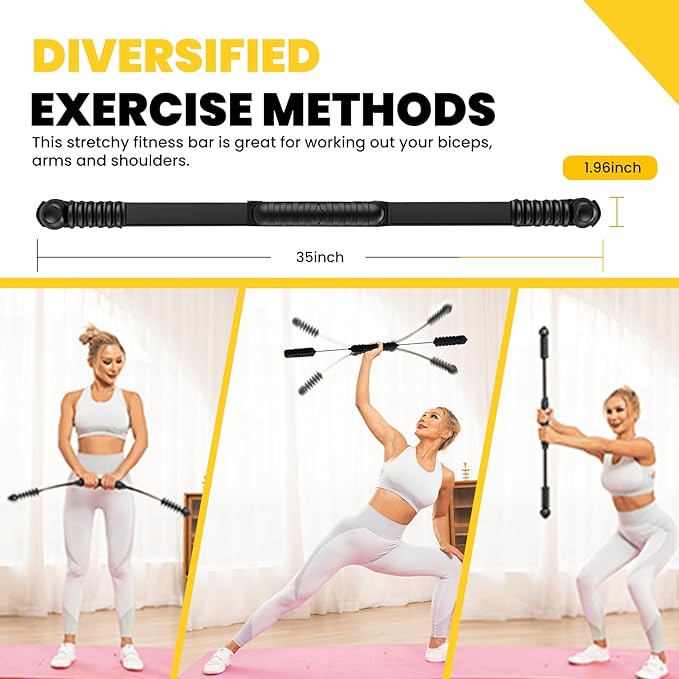 Upgraded Elastic Fitness Bar,Physical Therapy Equipment for Exercise Vibration Training,Fat Buring Workout for Yoga Pilates Sports,Abdominal Muscles Strength Exercises in Home Gym