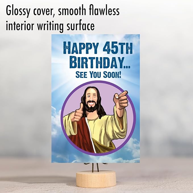 NobleWorks - Funny 45th Birthday Greeting Card - Joking God Humor Milestone, 45 Years Happy Bday Notecard with Envelope (1 Card) - See You Soon 45 C9403MBG