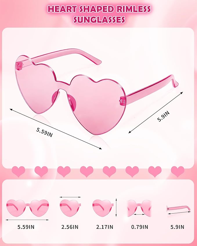 2 Pairs Heart Sunglasses for Women Heart Shaped Sunglasses Bulk Pink Heart Glasses for Party Favor(pink)