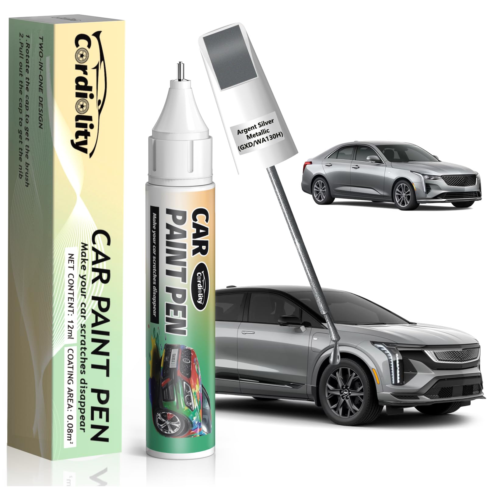 Argent Silver Metallic(Gxd/Wa130H) Touch Up Paint Pen For Cadillac,Car Paint Scratch Repair Pen Quick And Easy Fix Auto Paint Sc