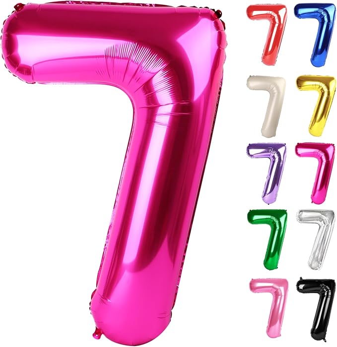 Hot Pink Number 7 Balloon 40 Inch, 7 Balloon Number, 7th Birthday Decorations, Hot Pink Party Supplies for Boys Girls