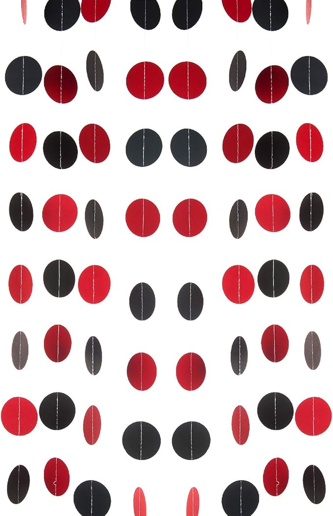 WEVEN Red and Black Paper Garland Circle Dot Party Garland Banner Streamer Backdrop Hanging Decorations, 2" in Diameter, Pack of 3, 30 Feet in Total