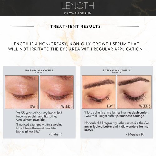 Sarah Maxwell Beauty - LENGTH Growth Serum for Eyelash & Brow Boost, Vegan, Paraben-Free, Cruelty-Free – Enhance Lashes & Brows, Clean Beauty Lash Treatment (0.17 fl oz | 5 mL)