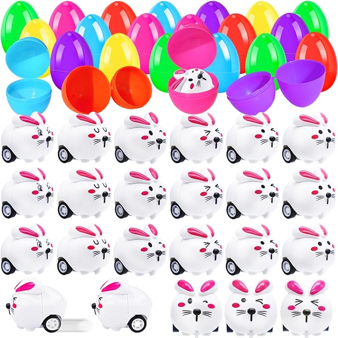 60Pack Easter Eggs with Bunny Pull Back Cars,30 Sets Cartoon Rabbit Vehicles,Easter Basket Filler Stuffers for Party Favors,Classroom Prizes,Birthday Gifts,Kids,Girls,Boys