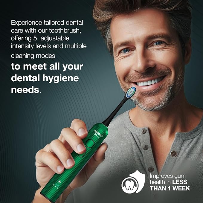 Wagner Stern VibroWave Plus Oscillation & Vibration Sonic Electric Toothbrush with 4 Brush Heads. IPX7 Waterproof.