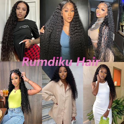 Rumdiku 26 Inch 13x6 Deep Wave Lace Front Wigs Human Hair Pre Plucked HD Lace Front Curly Wigs Human Hair 200% Density Glueless Frontal Wigs Human Hair with Black Color