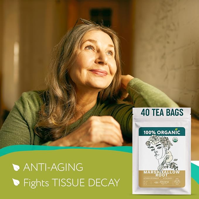 Marshmallow Root Tea Organic (40 Tea Bags) – Medicinal Teabags to Support Throat & Digestive Comfort (Althaea Officinalis) - Caffeine-Free, Non-GMO