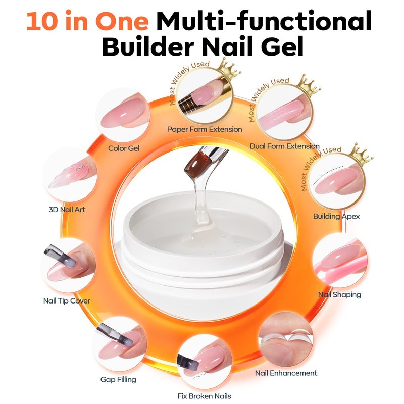 modelones Builder Nail Gel, 10-in-One Builder Clear Hard Gel 2oz, High Thickness for Extension Apex Building Sculpting Overlays Home Salon LED Cured