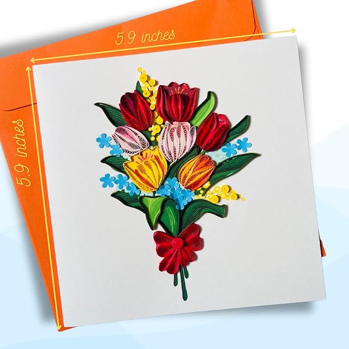 Quilling Card 3D Greeting Cards, handmade Quilling Cards birthday card, handcrafted cards for all occasions, Heart, tulip flower (Tulip)