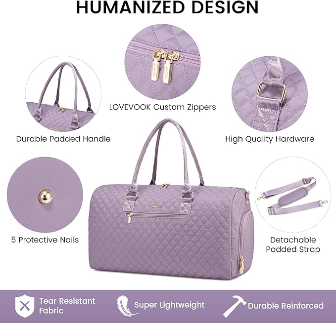 LOVEVOOK Travel Duffle Bag, Weekender Bag for Women with Toiletry Bag, Carry on Overnight Bag with Shoe Compartment, Gym Duffel Bag with Wet Pocket, Mommy Hospital Bags for Labor and Delivery