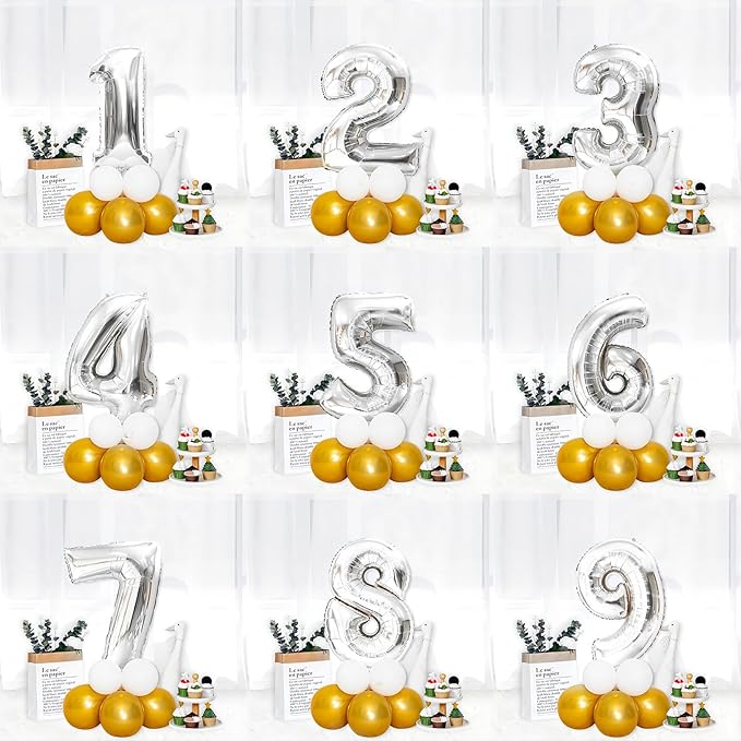 40 Inch Silver Number Balloons, Helium Mylar Foil Number Balloons for Birthdays, Number 4 Balloon for Party Wedding Bachelorette Birthday Bridal Shower Graduation Anniversary Celebration Party Decorations Supplies
